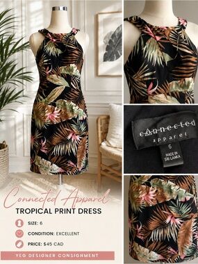 Connected Apparel Tropical Palm Print Dress Size 6